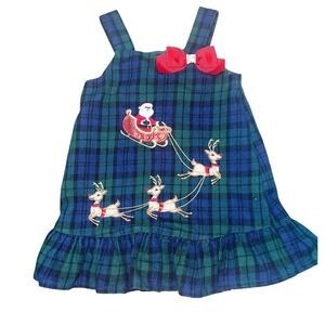 Plaid Santa Reindeer Applique Christmas Dress Rare Editions Girls 18M